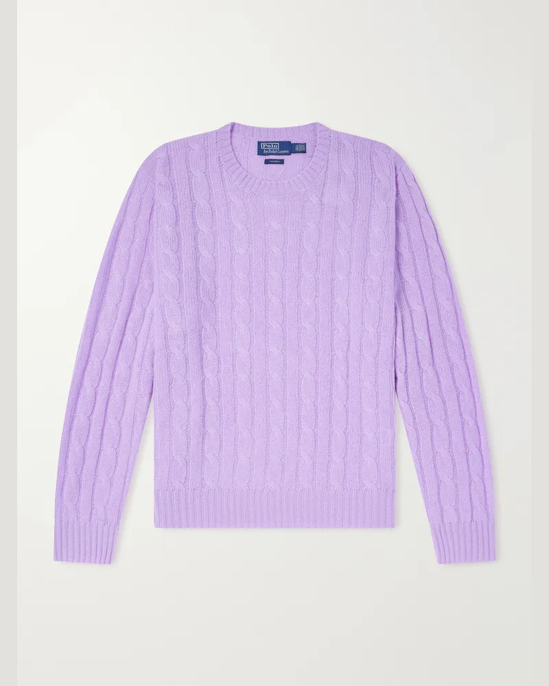 Ralph Lauren Logo-Embroidered Cable-Knit Cashmere Sweater Purple