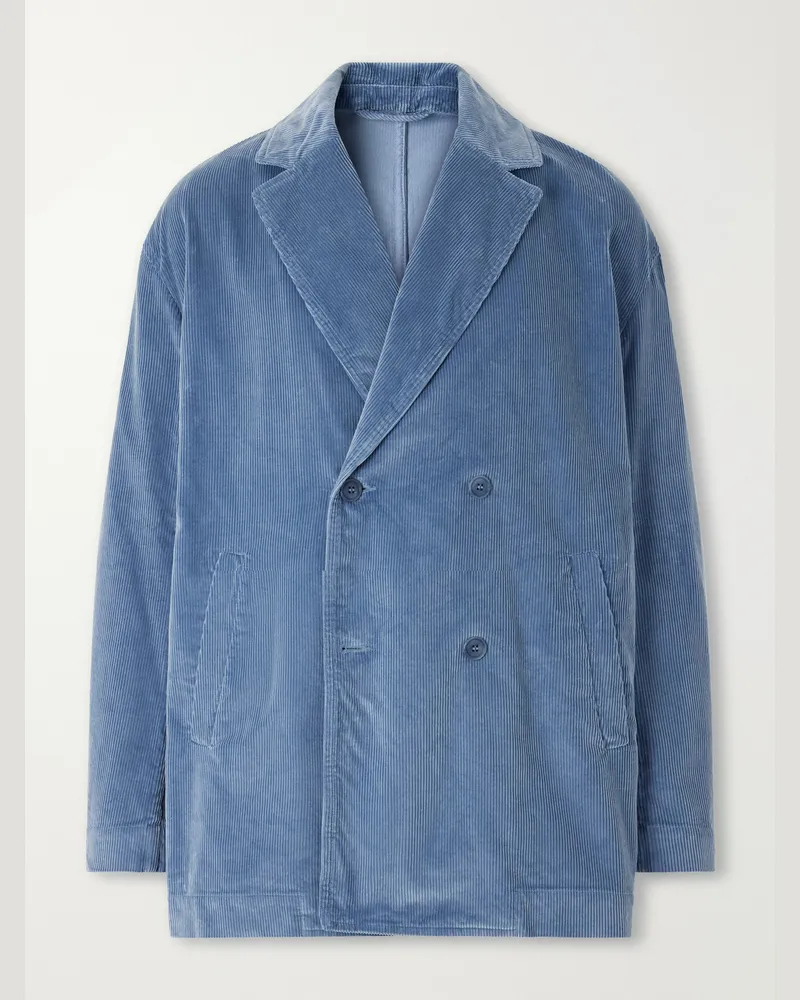 Casey Casey Double-Breasted Cotton-Corduroy Blazer Blue