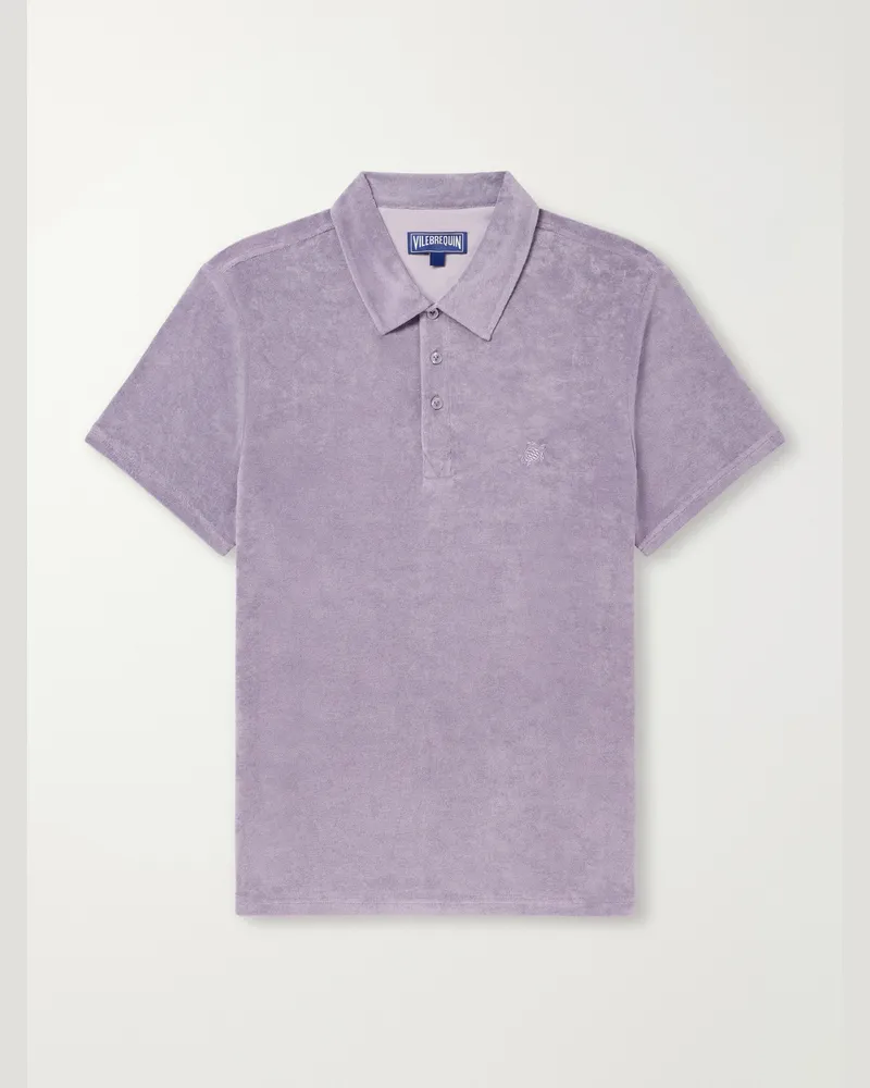 Vilebrequin Phoenix Logo-Embroidered Organic Cotton-Blend Terry Polo Shirt Purple