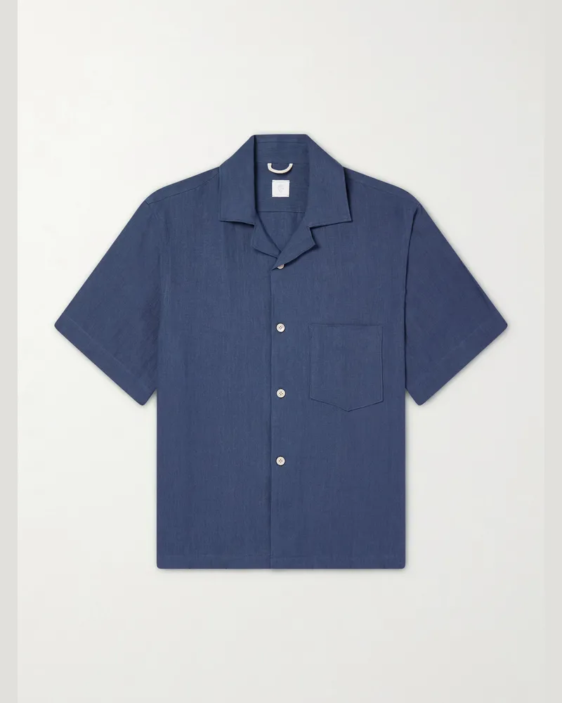 Eleventy Hemd aus Leinen mit Reverskragen Blau