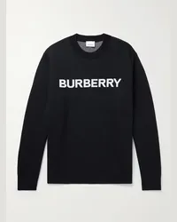 Burberry Pullover aus einer Woll-Baumwollmischung mit Intarsienlogomotiv Blau