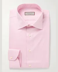 Canali Hemd aus strukturierter Baumwolle mit Cutaway-Kragen Pink