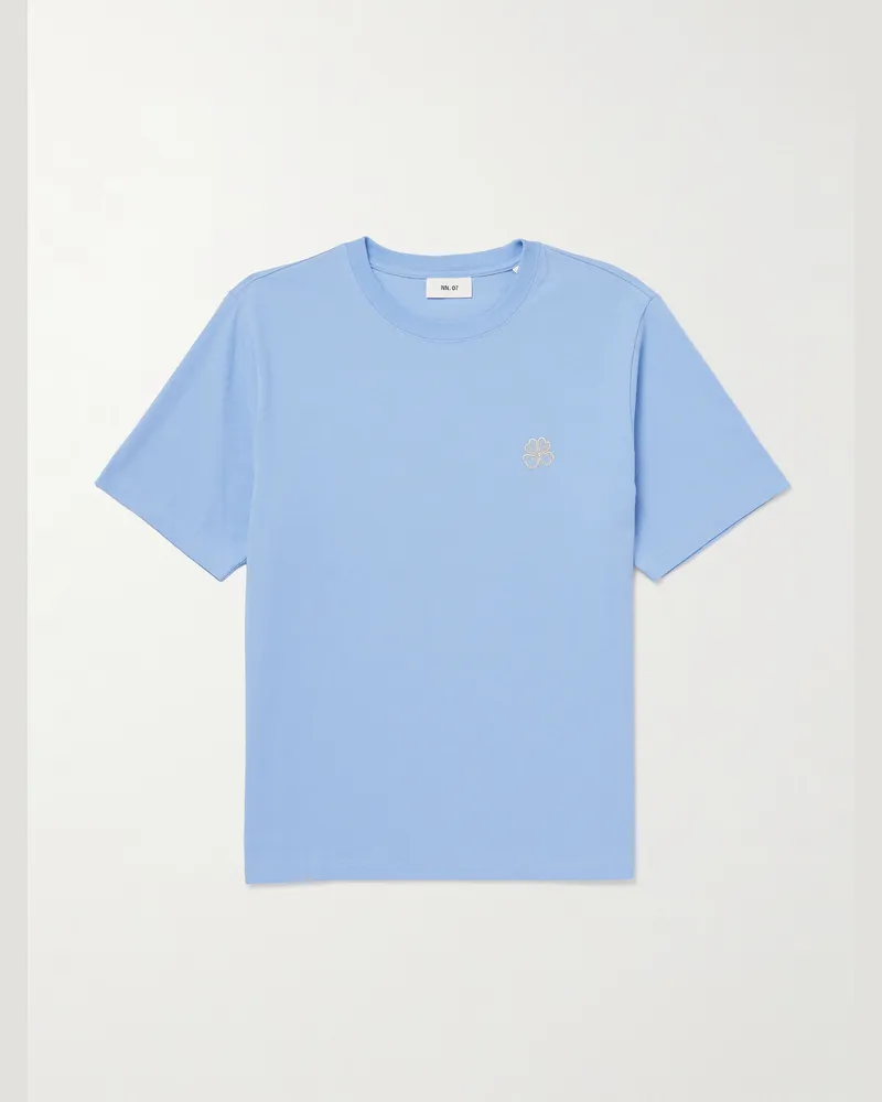 NN 07 Jett 30026 T-Shirt aus Biobaumwoll-Jersey mit Logostickerei Blau