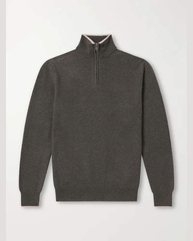 Fedeli Ape Half-Zipped Cashmere Sweater Green