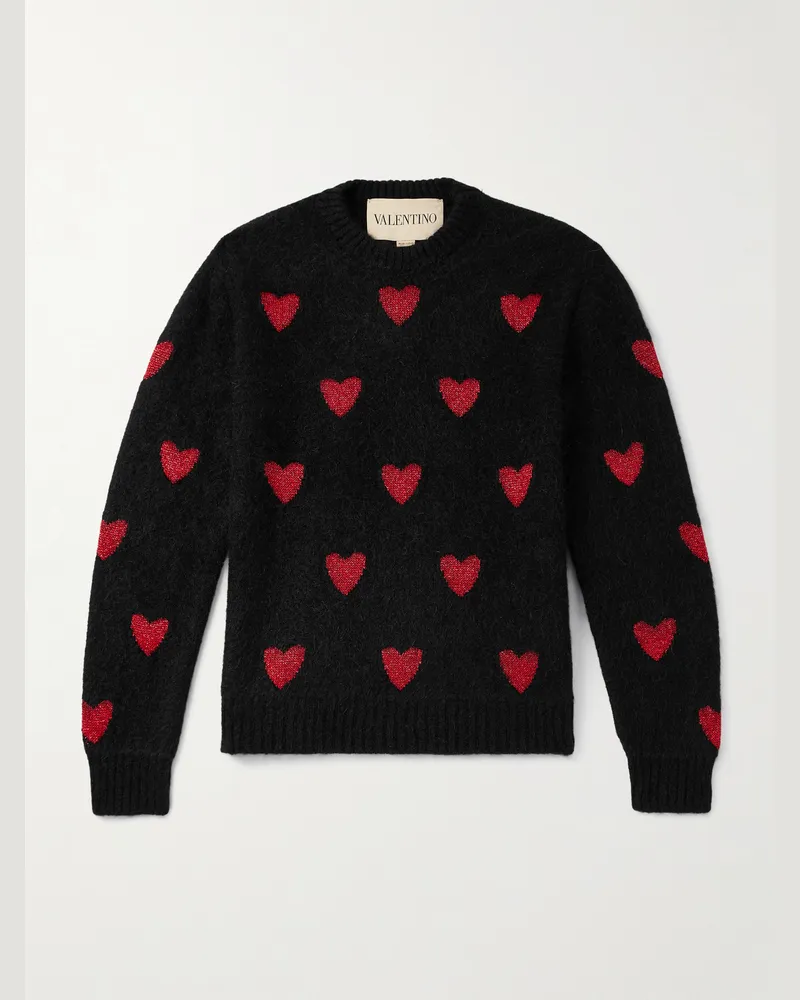 Valentino Garavani Jacquard-Knit Metallic Wool-Blend Sweater Black