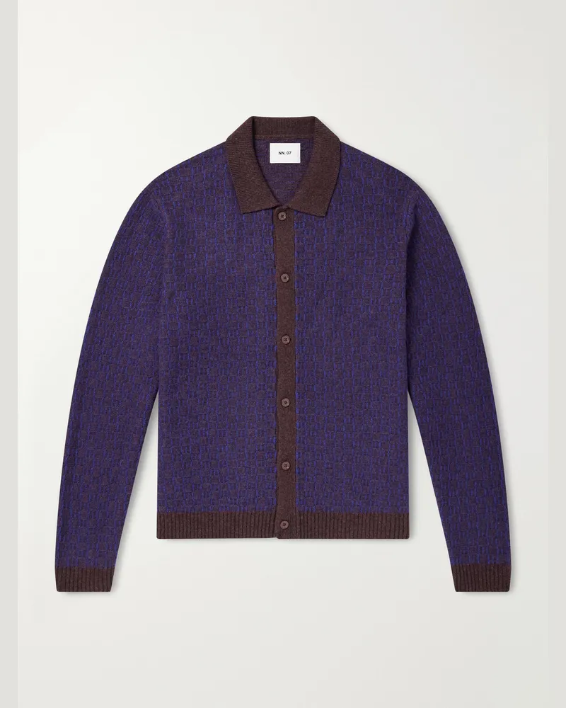 NN 07 Thor 60004 Checked Wool-Blend Cardigan Blue