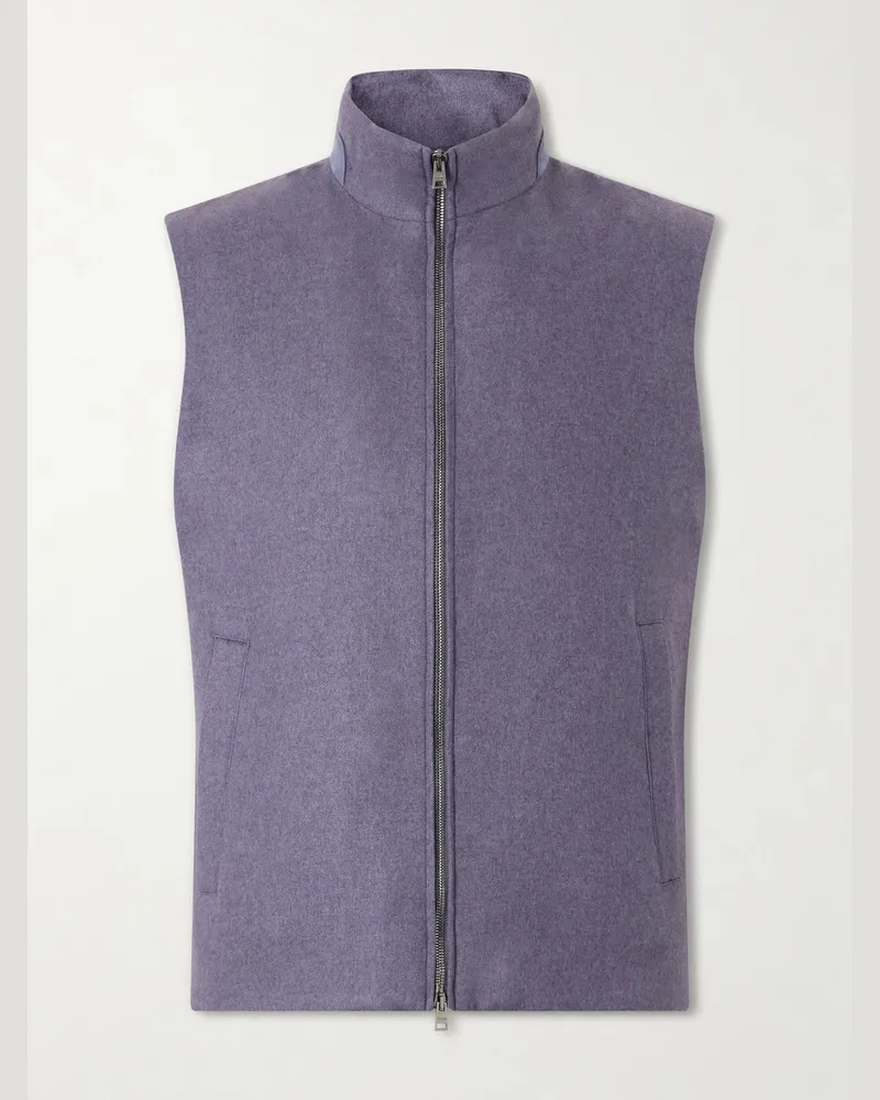 Herno Leather Trimmed Silk and Cashmere-Blend Vest Purple