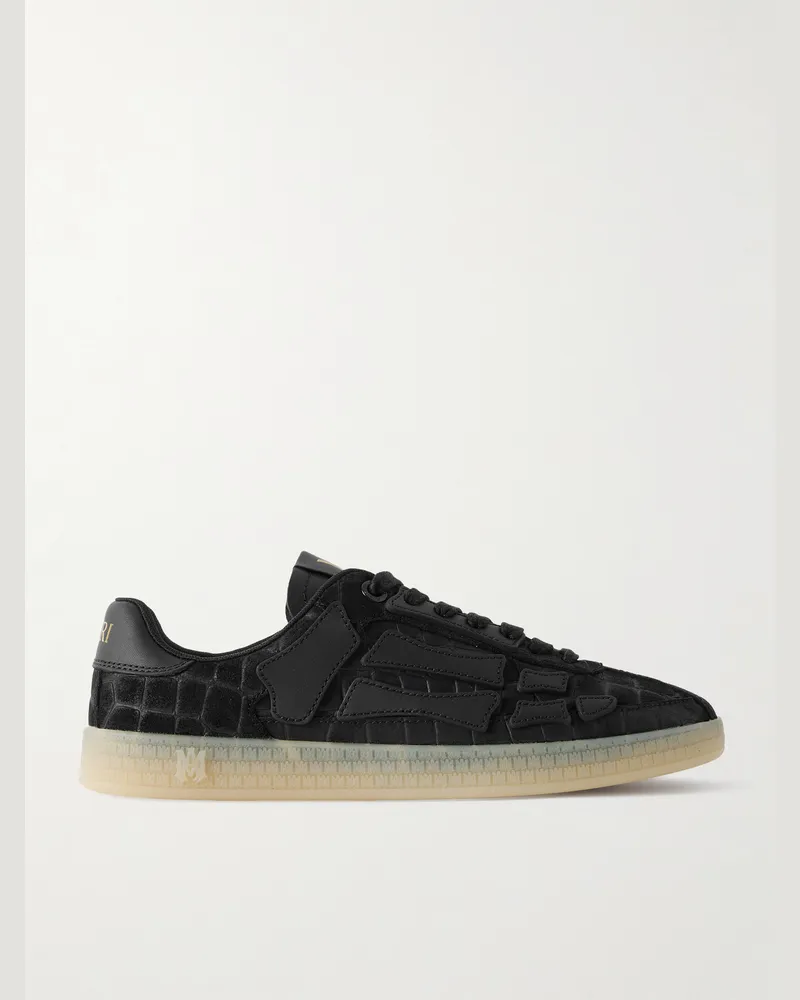 Amiri Pacific Bones Leather-Trimmed Croc-Effect Suede Sneakers Black