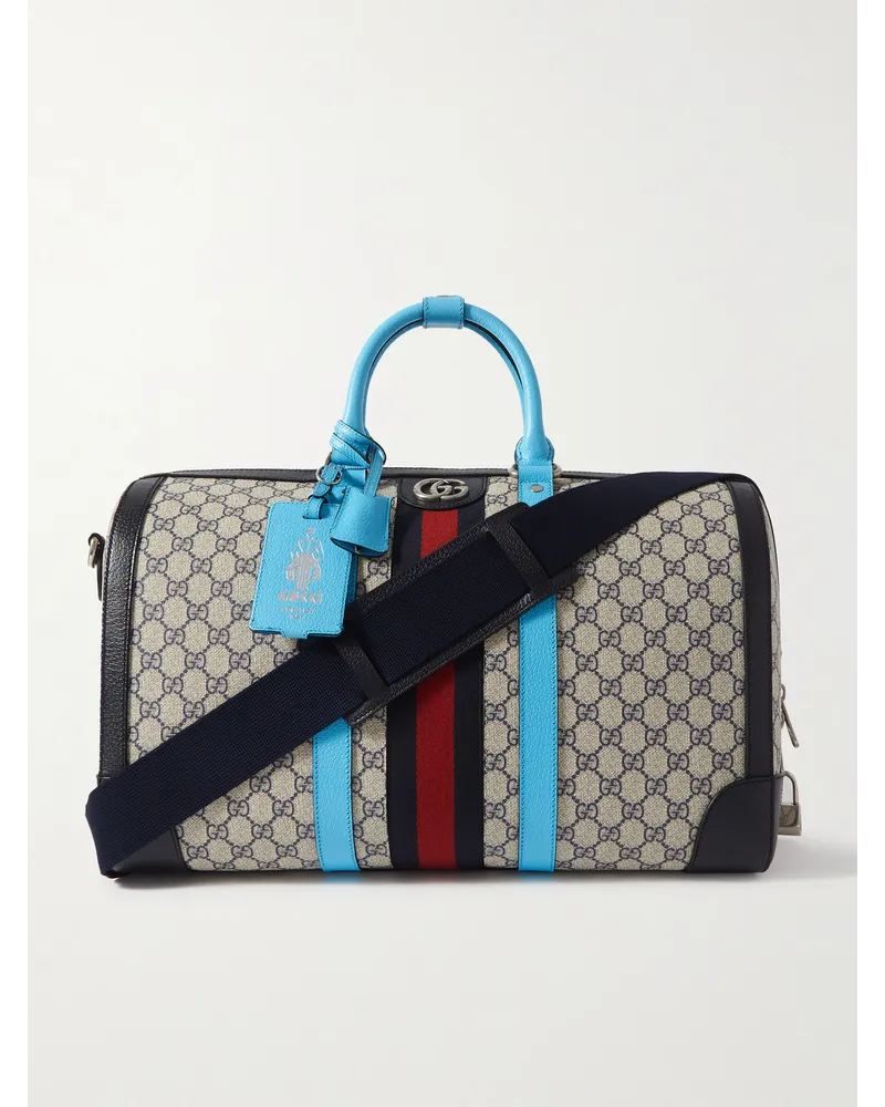 Gucci Savoy Bowling-Tasche aus beschichtetem Canvas mit Logomuster und Lederbesatz Neutral