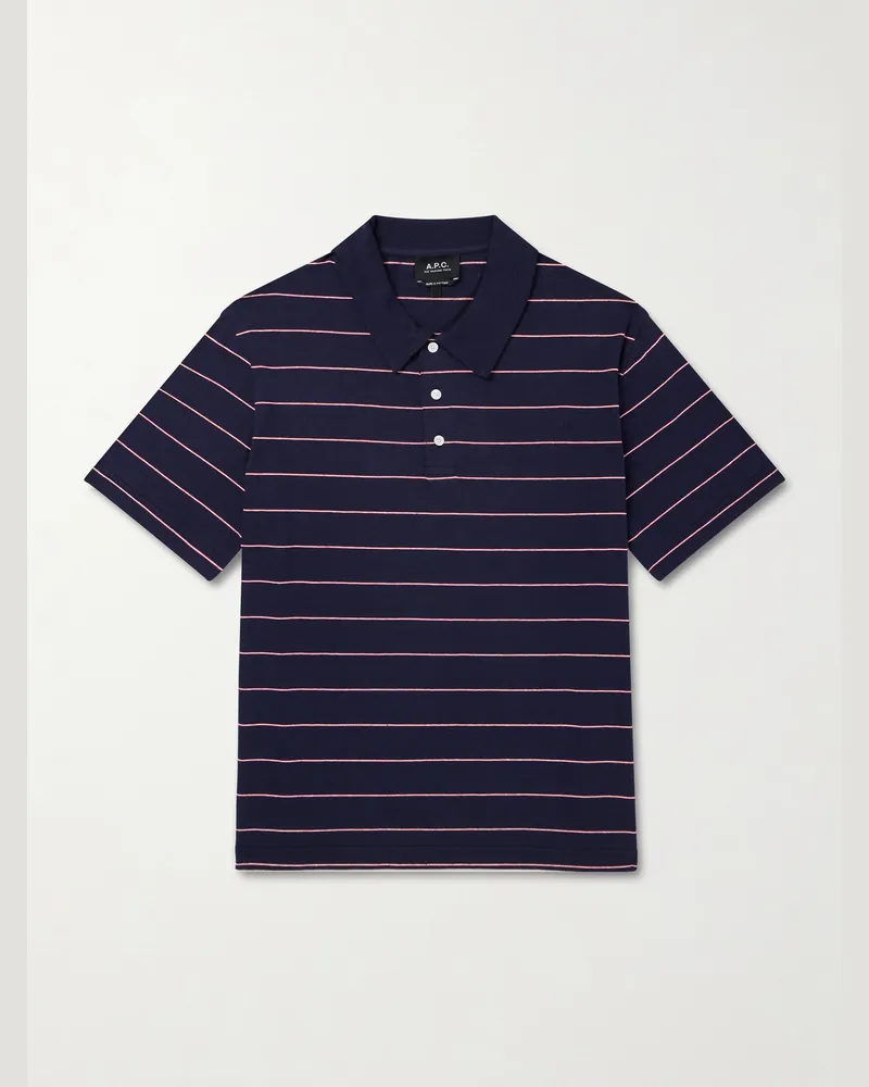 A.P.C. Henry Striped Cotton-Blend Jersey Polo Shirt Blue