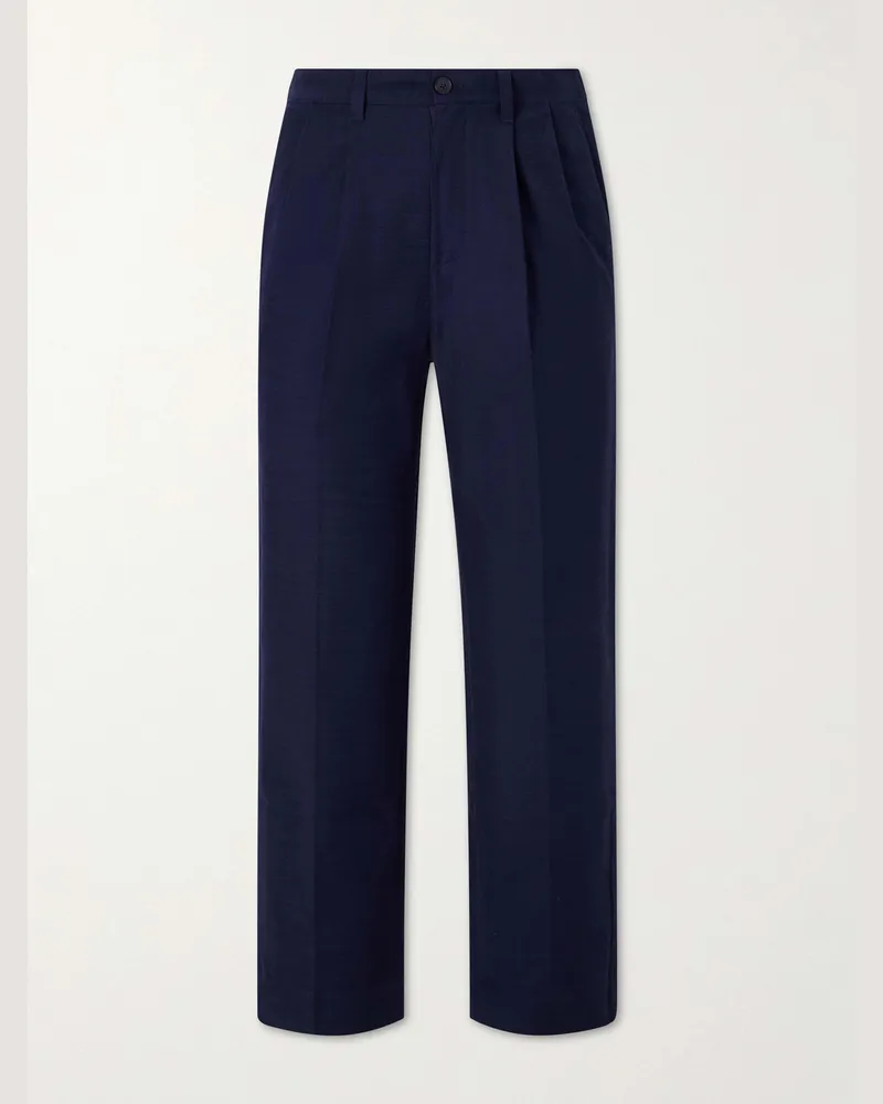 Aimé Leon Dore Straight-Leg Pleated Cotton Trousers Blue