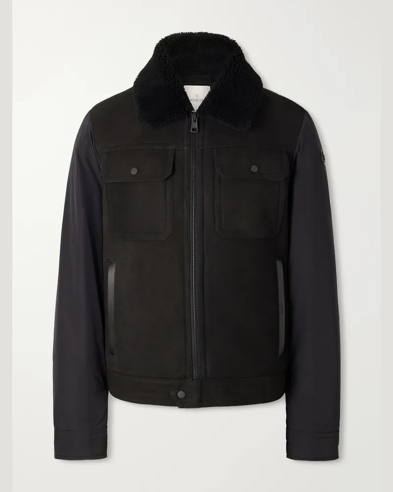 Moncler Zerique Shearling-Trimmed Leather Jacket Black