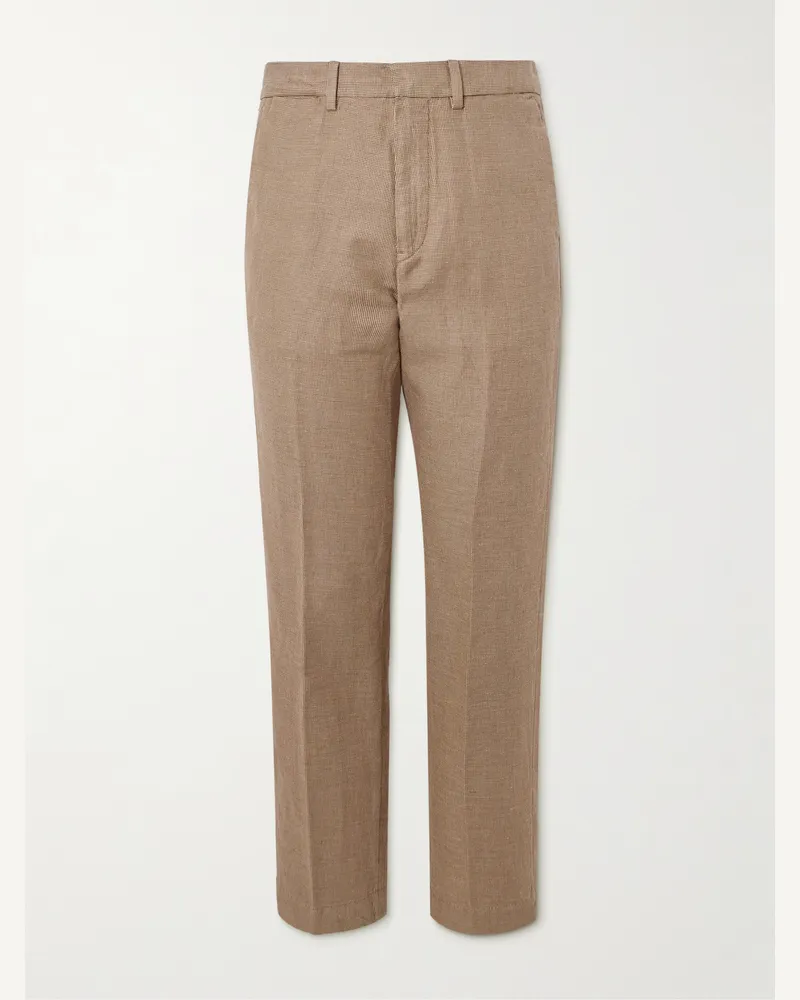 Ralph Lauren Schmal und gerade geschnittene Hose aus einer Leinen-Baumwollmischung mit feinem Hahnentrittmuster Braun