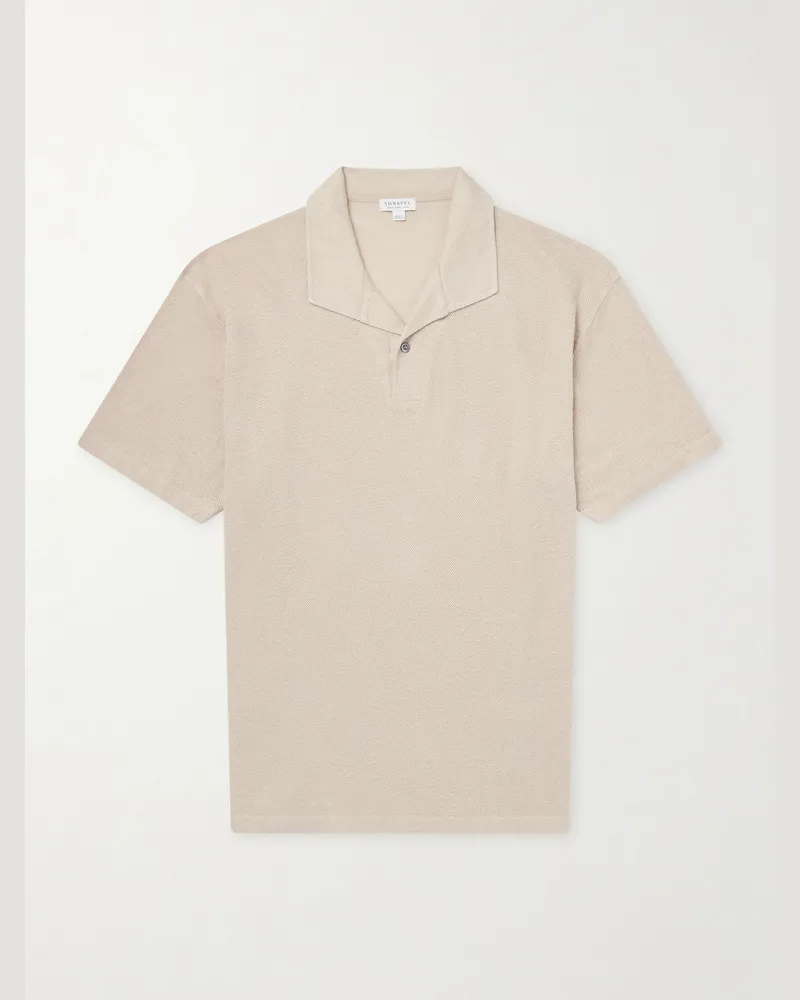 Sunspel Linen-Piqué Polo Shirt Brown