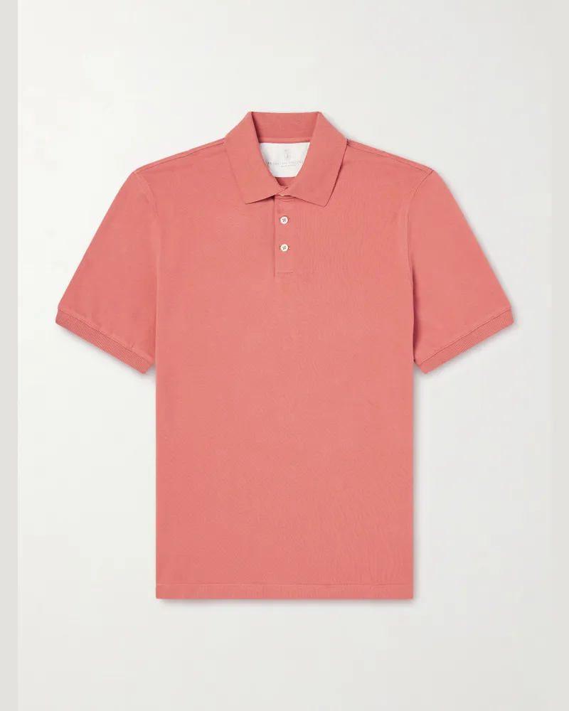 Brunello Cucinelli Schmal geschnittenes Polohemd aus Baumwoll-Piqué Orange