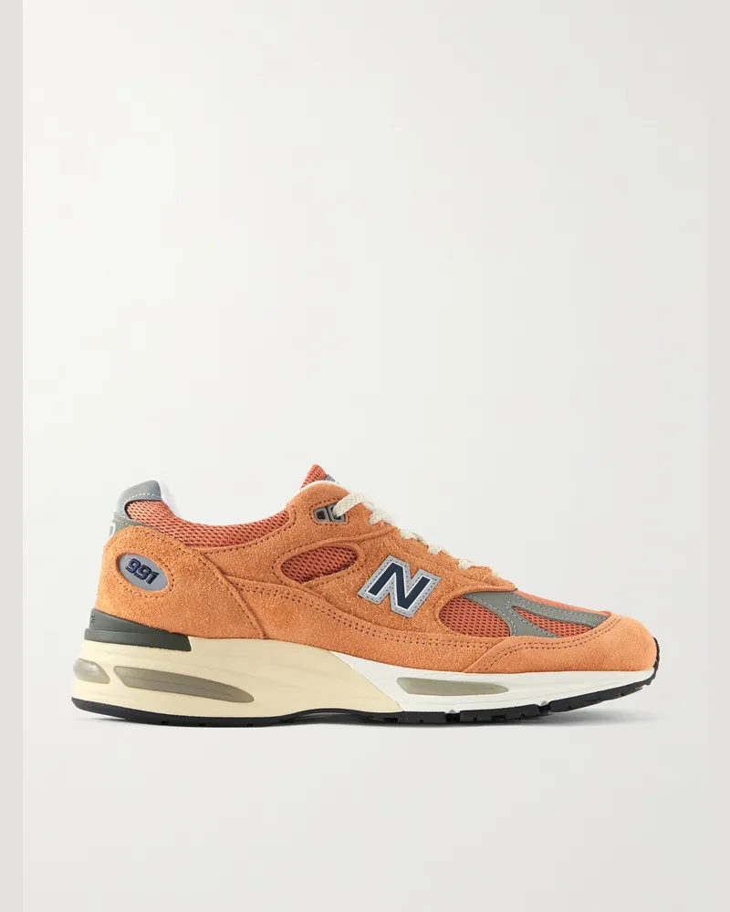 New Balance 991V2 Sneakers aus Veloursleder mit Besatz aus Mesh und Leder Orange