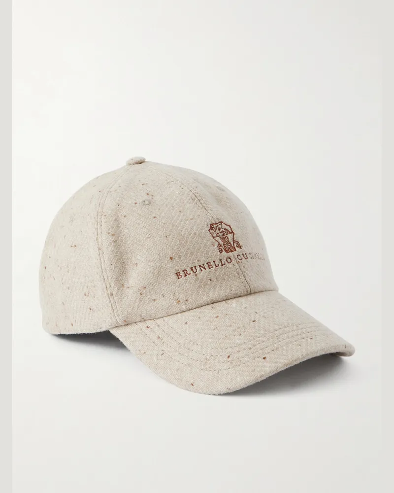 Brunello Cucinelli Logo-Embroidered Wool and Cashmere-Blend Baseball Cap Neutrals