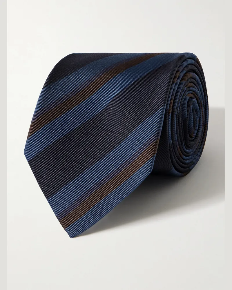 Drake's Gestreifte Krawatte aus Twill aus einer Seiden-Baumwollmischung, 8 cm Blau