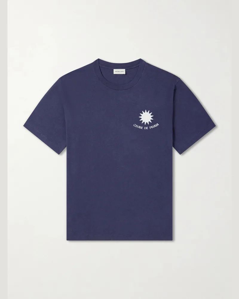 Frescobol Carioca Dinis Clube de Praia Printed Cotton and Linen-Blend Jersey T-Shirt Blue