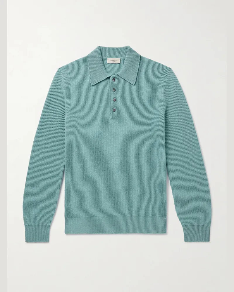 PIACENZA 1733 Rippstrickpullover aus Kaschmir mit Polokragen Blau
