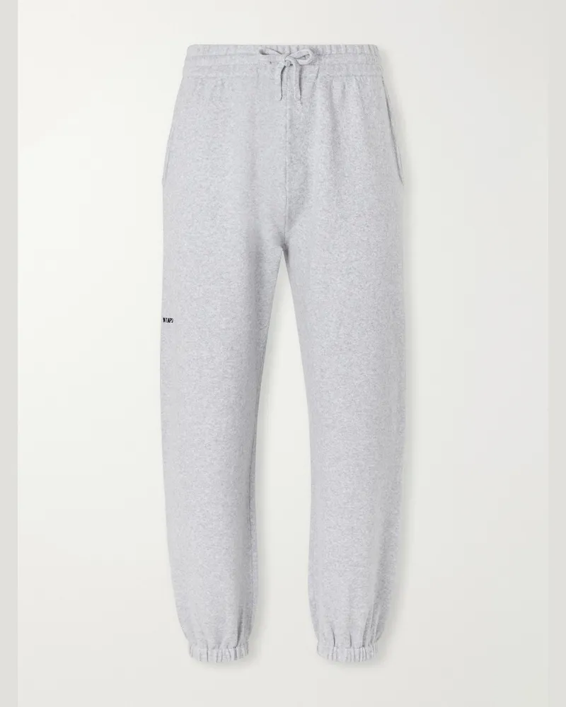 WTAPS Tapered Logo-Embroidered Cotton-Blend Jersey Sweatpants Gray