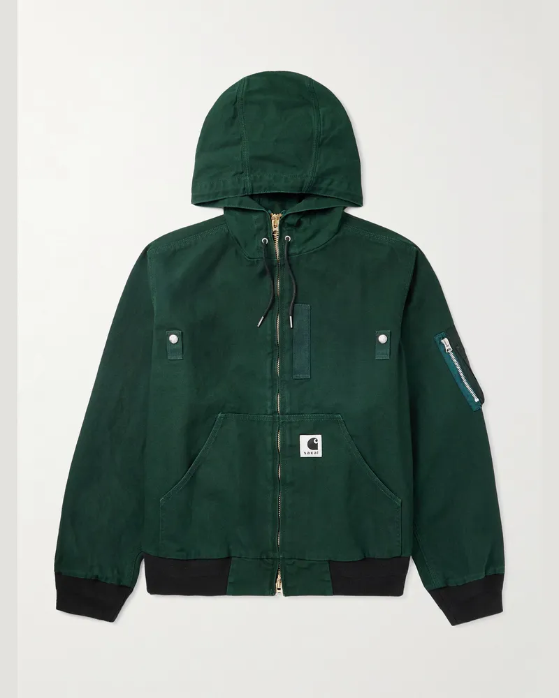 Sacai Carhartt WIP Blouson aus Baumwoll-Canvas mit Kapuze und Jersey-Besatz Grün
