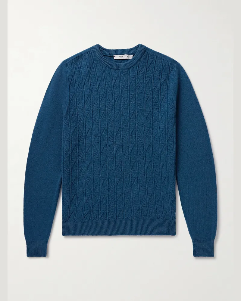 Inis Meáin Schmal geschnittener Pullover aus einer Merinowoll-Kaschmirmischung in Zopfstrick Blau
