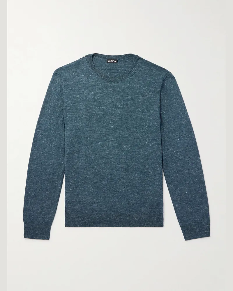 Ermenegildo Zegna Mulberry Silk, Cashmere and Linen-Blend Sweater Blue