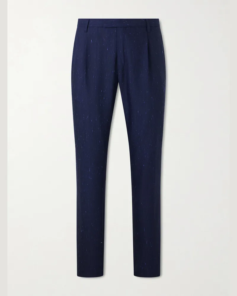 MR P. Slim-Fit Pleated Wool and Silk-Blend Dupioni Suit Trousers Blue