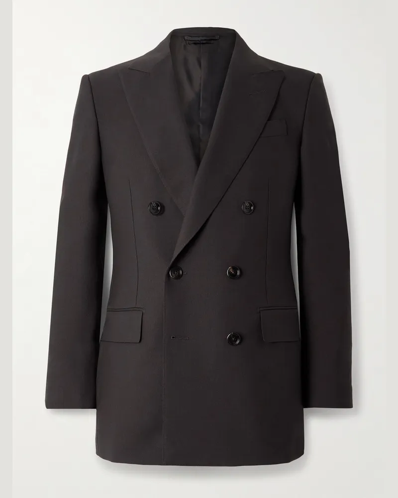 Tom Ford Hopsack Double-Breasted Wool Suit Jacket Burgundy