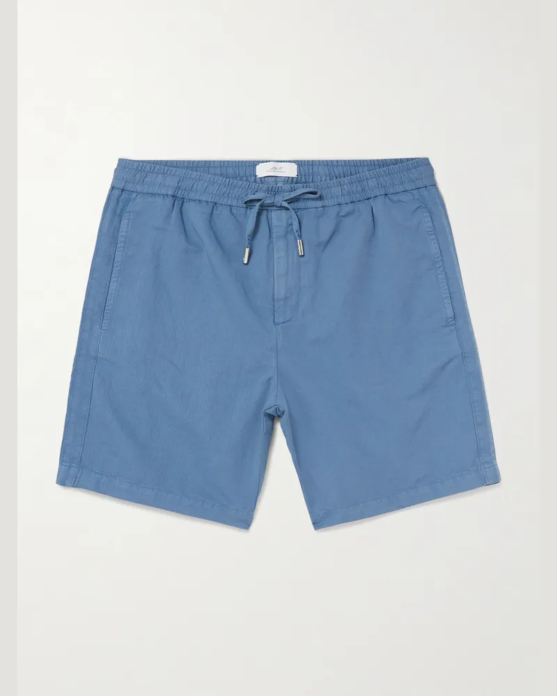 MR P. Straight-Leg Organic Cotton and Linen-Blend Drawstring Shorts Blue