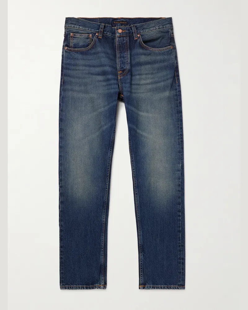 Nudie Jeans Steady Eddie II schmal und gerade geschnittene Jeans aus Bio-Denim Blau