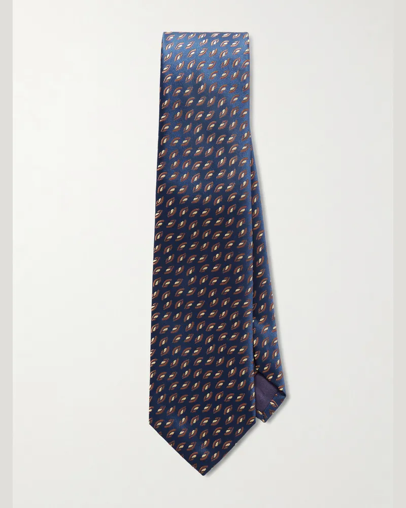 Charvet 8.5cm Embroidered Silk Tie Blue