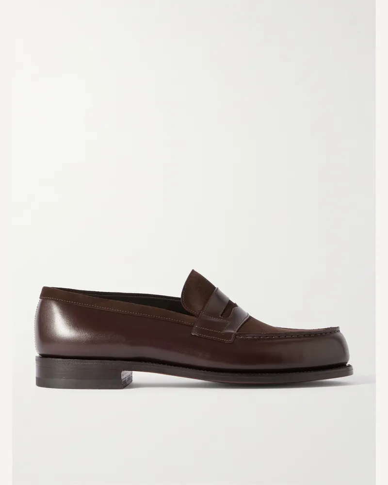 JM Weston 180 Pennyloafers aus Leder und Veloursleder Braun