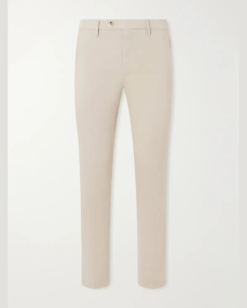 Canali Tapered Stretch Cotton-Twill Trousers Neutrals