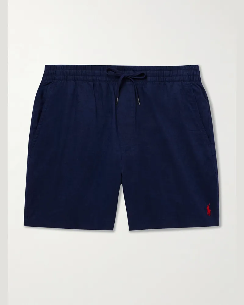 Ralph Lauren Prepster gerade geschnittene Shorts aus Leinen mit Kordelzugbund und Logostickerei Blau