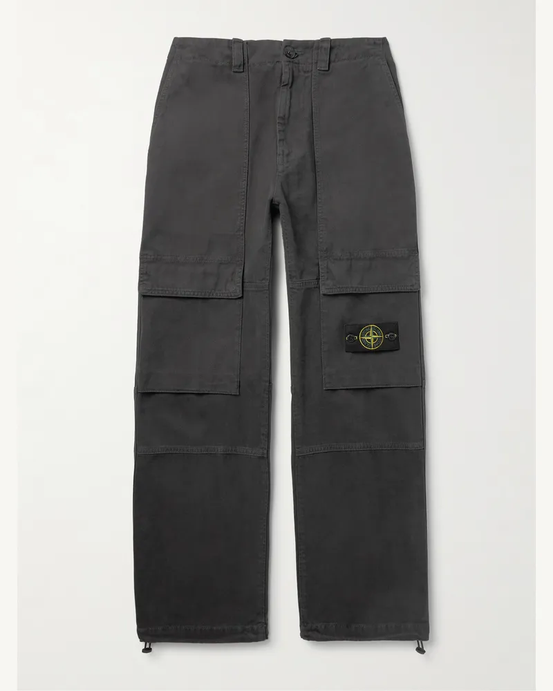 Stone Island Gerade geschnittene Cargohose aus Baumwoll-Canvas mit Logodetail Grau