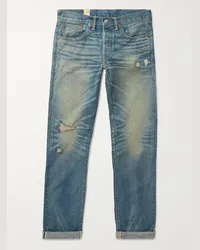 RRL Ridgway schmal geschnittene Jeans aus Selvedge Denim in Distressed-Optik Blau