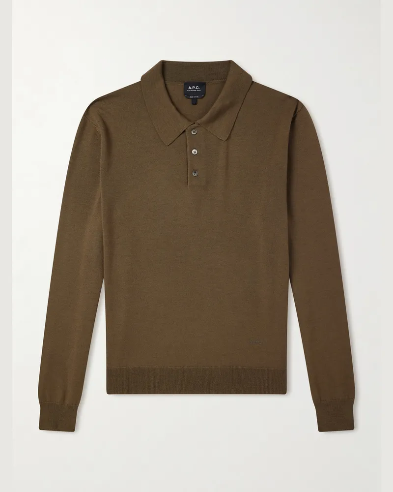 A.P.C. Riou Virgin Wool Polo Shirt Green