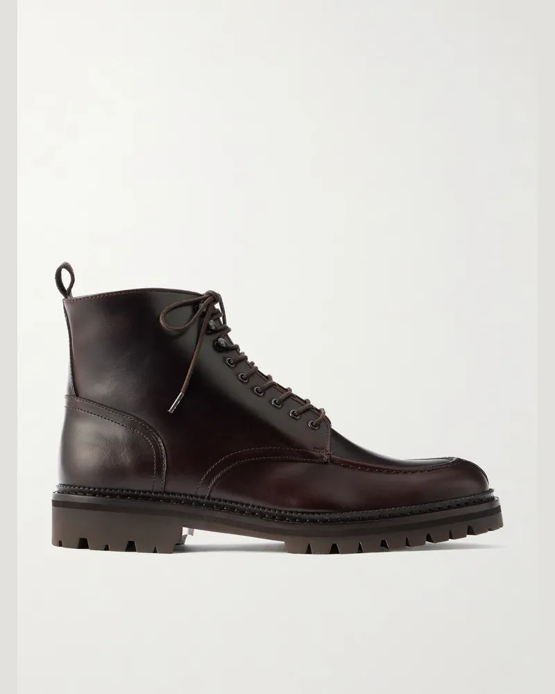MR P. Commander Shearling-Lined Leather Lace-Up Boots Brown