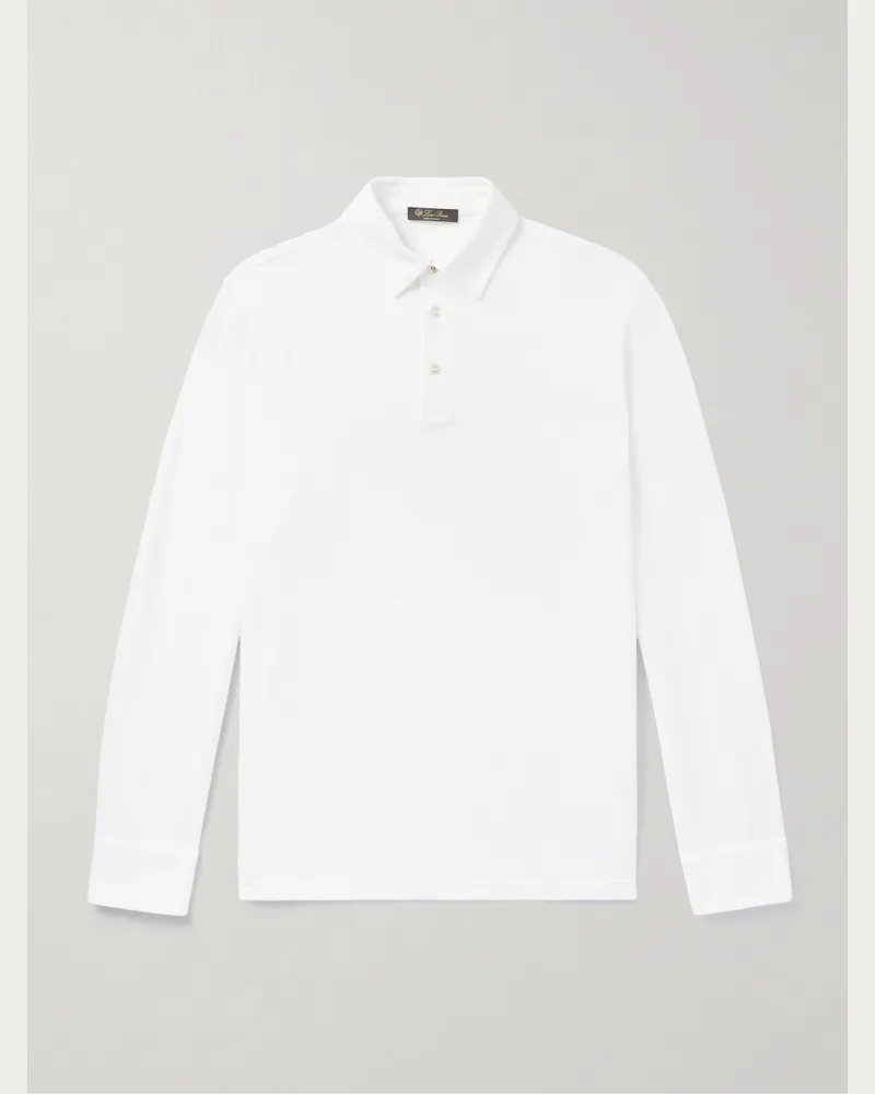 Loro Piana Oberteil aus Baumwoll-Piqué mit Polokragen Weiß