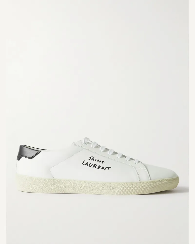 Saint Laurent Court Classic SL/06 Logo-Embroidered Leather Sneakers White