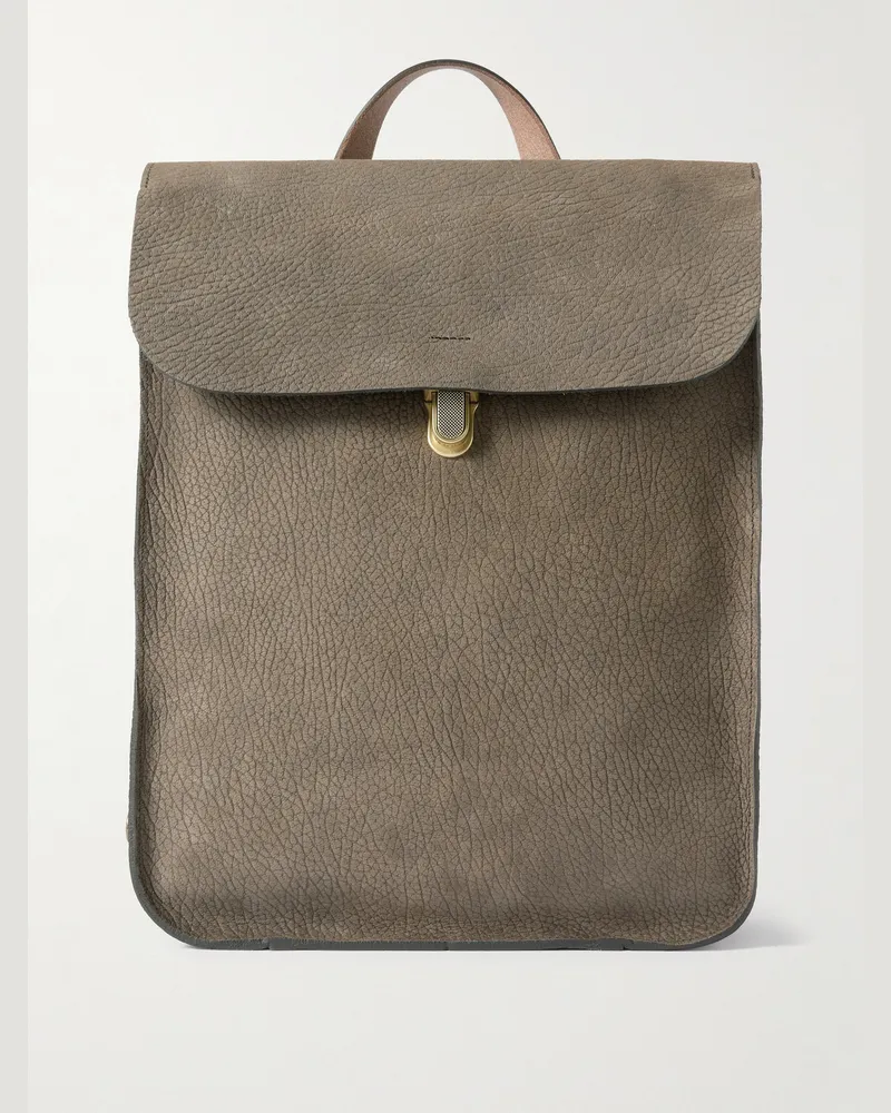 Bleu de Chauffe Puncho Rucksack aus vollnarbigem Nubukleder Braun