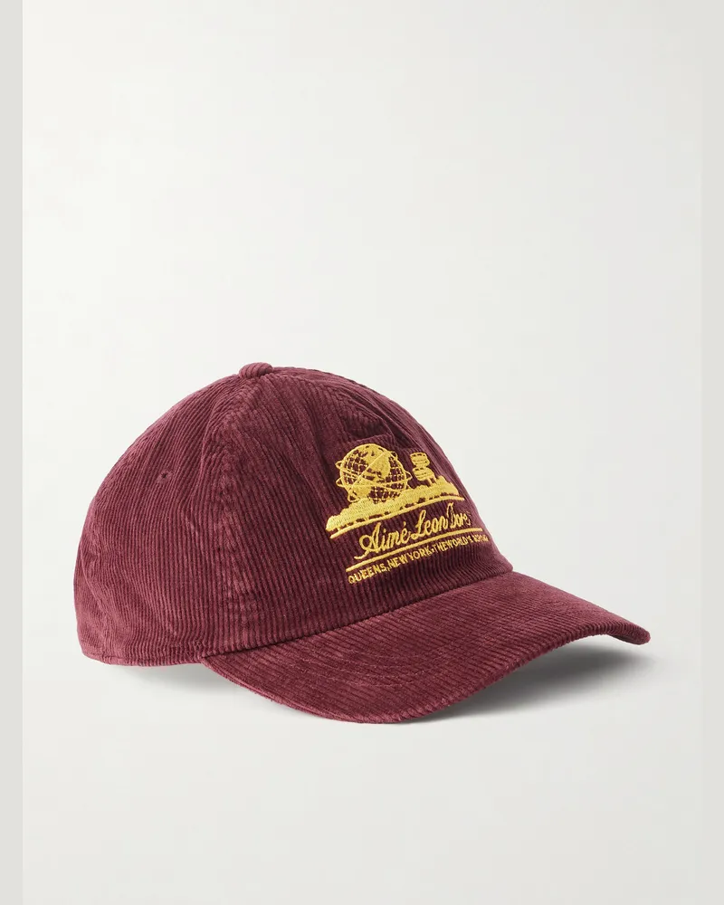 Aimé Leon Dore Unisphere Embroidered Cotton-Blend Corduroy Baseball Cap Burgundy
