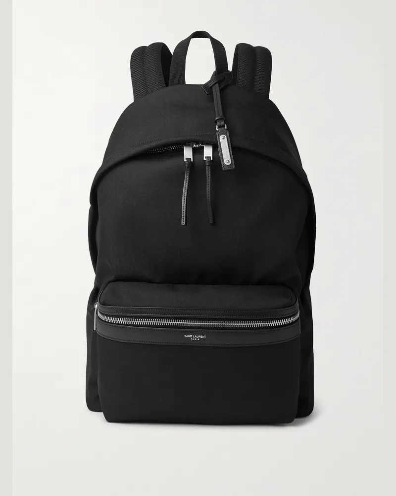 Saint Laurent Leather-Trimmed Canvas Backpack Black