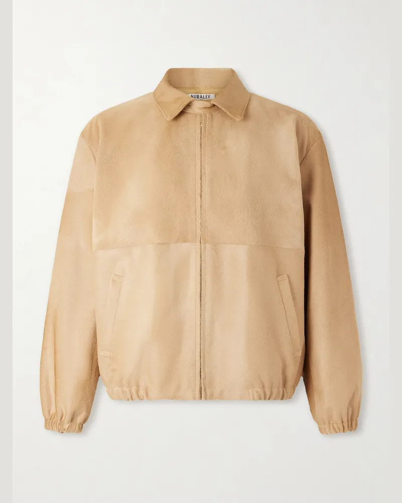 AURALEE Panelled Calf Hair Blouson Jacket Neutrals