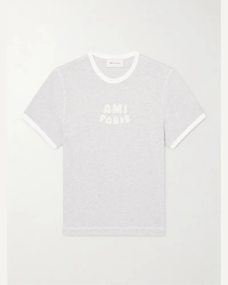 AMI Paris Logo-Embroidered Cotton-Jersey T-Shirt Gray
