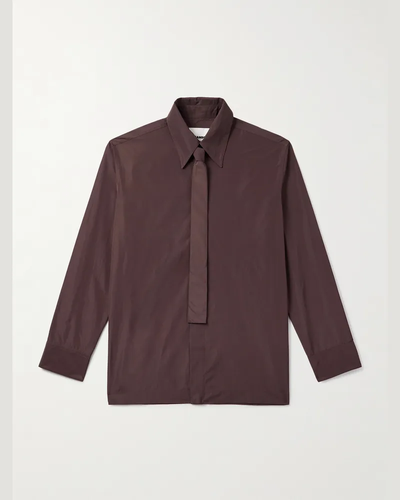 Jil Sander Schmal geschnittenes Hemd aus Taft mit Bindedetail Braun