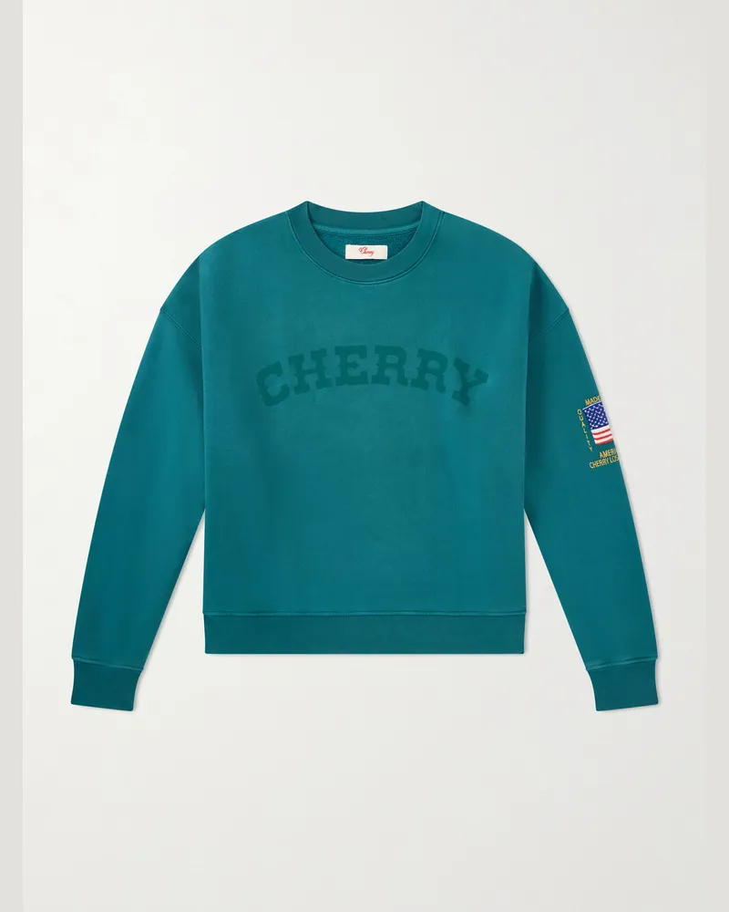 Cherry Los Angeles America Favorite Rundhalspullover aus Baumwoll-Jersey mit Stickerei und Logoprint Blau