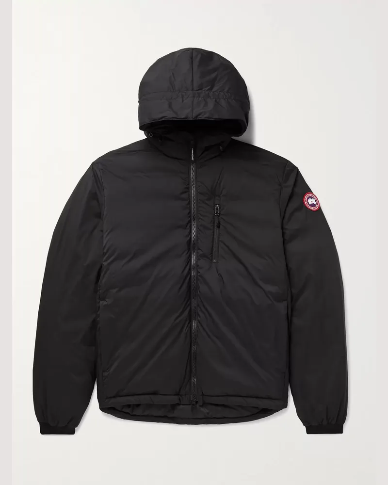 Canada Goose Lodge schmal geschnittene Daunenjacke aus gestepptem Nylon-Ripstop mit Kapuze und Print Schwarz